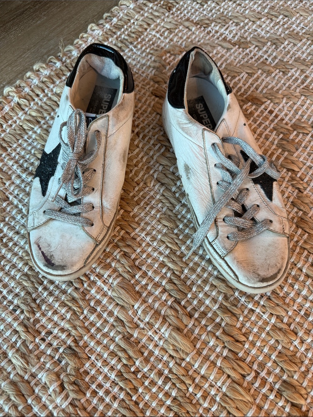 Golden Goose White Leather Sneakers with Black Star
